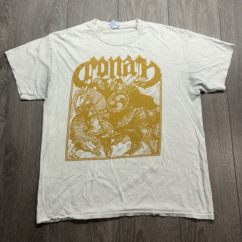 Conan Band T-Shirt Mens Large White Gold Graphic Doom Metal Heavy Rock Tee